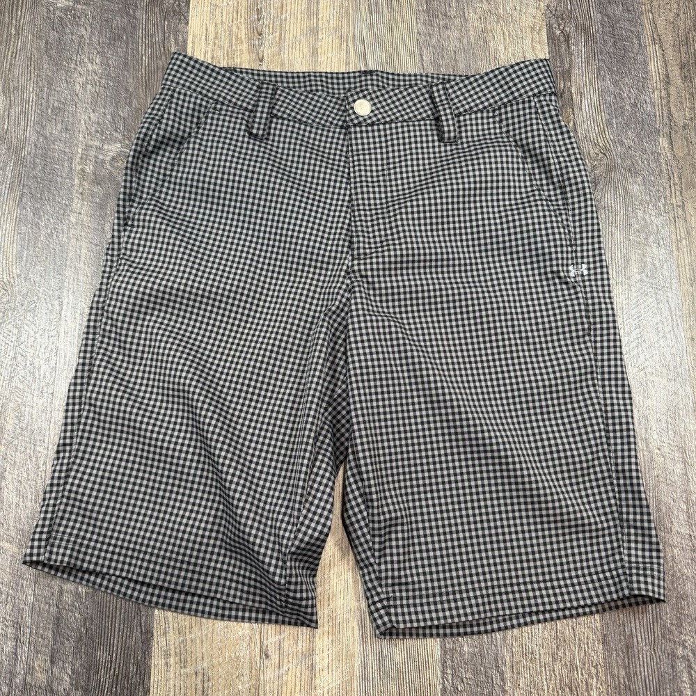 Under Armour Chino Golf Shorts Mens 32 Black Gray Gingham Check‎ Performance